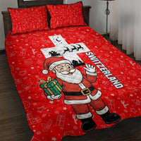 Switzerland Christmas Quilt Bed Set with Santa Sleigh Silhouette and Red Holiday Icon - Wonder Print Shop