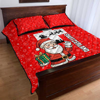 Switzerland Christmas Quilt Bed Set with Santa Sleigh Silhouette and Red Holiday Icon - Wonder Print Shop