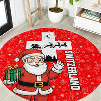 Switzerland Christmas Round Carpet with Santa Sleigh Silhouette and Red Holiday Icon - Wonder Print Shop