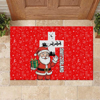 Switzerland Christmas Rubber Doormat with Santa Sleigh Silhouette and Red Holiday Icon - Wonder Print Shop