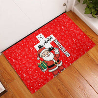 Switzerland Christmas Rubber Doormat with Santa Sleigh Silhouette and Red Holiday Icon - Wonder Print Shop