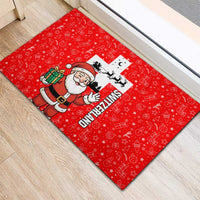 Switzerland Christmas Rubber Doormat with Santa Sleigh Silhouette and Red Holiday Icon - Wonder Print Shop