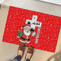 Switzerland Christmas Rubber Doormat with Santa Sleigh Silhouette and Red Holiday Icon - Wonder Print Shop
