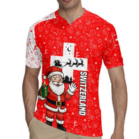 Switzerland Christmas Rugby Jersey with Santa Sleigh Silhouette and Red Holiday Icon - Wonder Print Shop