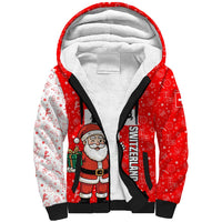 Switzerland Christmas Sherpa Hoodie with Santa Sleigh Silhouette and Red Holiday Icon - Wonder Print Shop