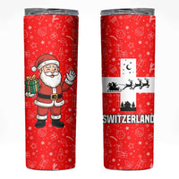 Switzerland Christmas Skinny Tumbler with Santa Sleigh Silhouette and Red Holiday Icon - Wonder Print Shop