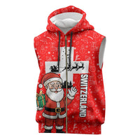 Switzerland Christmas Sleeveless Zip Hoodie with Santa Sleigh Silhouette and Red Holiday Icon - Wonder Print Shop