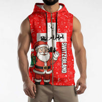 Switzerland Christmas Sleeveless Zip Hoodie with Santa Sleigh Silhouette and Red Holiday Icon - Wonder Print Shop