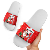 Switzerland Christmas Slide Sandals with Santa Sleigh Silhouette and Red Holiday Icon - Wonder Print Shop