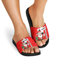 Switzerland Christmas Slide Sandals with Santa Sleigh Silhouette and Red Holiday Icon - Wonder Print Shop