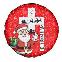 Switzerland Christmas Spare Tire Cover with Santa Sleigh Silhouette and Red Holiday Icon - Wonder Print Shop