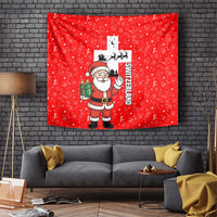 Switzerland Christmas Tapestry with Santa Sleigh Silhouette and Red Holiday Icon - Wonder Print Shop