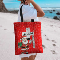 Switzerland Christmas Tote Bag with Santa Sleigh Silhouette and Red Holiday Icon - Wonder Print Shop