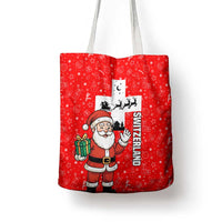 Switzerland Christmas Tote Bag with Santa Sleigh Silhouette and Red Holiday Icon - Wonder Print Shop