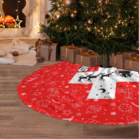 Switzerland Christmas Tree Skirt with Santa Sleigh Silhouette and Red Holiday Icon - Wonder Print Shop