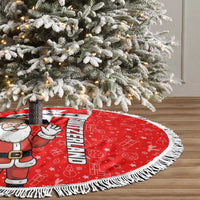 Switzerland Christmas Tree Skirt with Santa Sleigh Silhouette and Red Holiday Icon - Wonder Print Shop