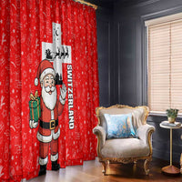 Switzerland Christmas Window Curtain with Santa Sleigh Silhouette and Red Holiday Icon - Wonder Print Shop