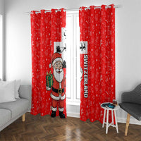 Switzerland Christmas Window Curtain with Santa Sleigh Silhouette and Red Holiday Icon - Wonder Print Shop