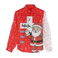 Switzerland Christmas Women Casual Shirt with Santa Sleigh Silhouette and Red Holiday Icon - Wonder Print Shop