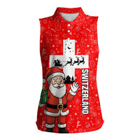 Switzerland Christmas Women Sleeveless Polo Shirt with Santa Sleigh Silhouette and Red Holiday Icon - Wonder Print Shop