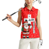 Switzerland Christmas Women Sleeveless Polo Shirt with Santa Sleigh Silhouette and Red Holiday Icon - Wonder Print Shop