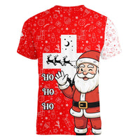 Switzerland Christmas Women V-Neck T-Shirt with Santa Sleigh Silhouette and Red Holiday Icon - Wonder Print Shop