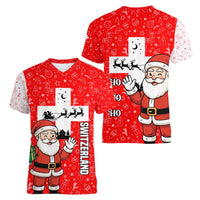 Switzerland Christmas Women V-Neck T-Shirt with Santa Sleigh Silhouette and Red Holiday Icon - Wonder Print Shop