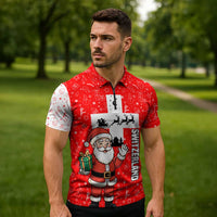 Switzerland Christmas Zipper Polo Shirt with Santa Sleigh Silhouette and Red Holiday Icon - Wonder Print Shop