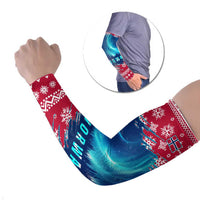 Norway Christmas Arm Sleeves with Northern Lights Snowflake Pattern and Nordic Forest - Wonder Print Shop