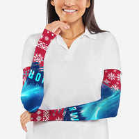 Norway Christmas Arm Sleeves with Northern Lights Snowflake Pattern and Nordic Forest - Wonder Print Shop
