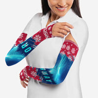 Norway Christmas Arm Sleeves with Northern Lights Snowflake Pattern and Nordic Forest - Wonder Print Shop