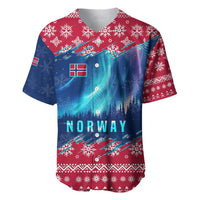 Norway Christmas Baseball Jersey with Northern Lights Snowflake Pattern and Nordic Forest - Wonder Print Shop