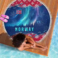 Norway Christmas Beach Blanket with Northern Lights Snowflake Pattern and Nordic Forest - Wonder Print Shop
