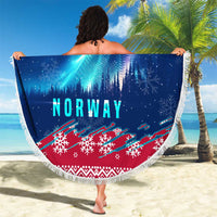 Norway Christmas Beach Blanket with Northern Lights Snowflake Pattern and Nordic Forest - Wonder Print Shop