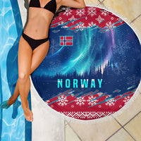 Norway Christmas Beach Blanket with Northern Lights Snowflake Pattern and Nordic Forest - Wonder Print Shop
