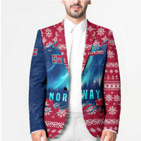 Norway Christmas Blazer with Northern Lights Snowflake Pattern and Nordic Forest - Wonder Print Shop