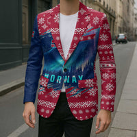 Norway Christmas Blazer with Northern Lights Snowflake Pattern and Nordic Forest - Wonder Print Shop