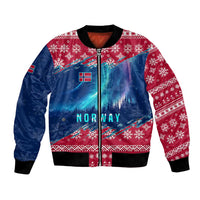 Norway Christmas Bomber Jacket with Northern Lights Snowflake Pattern and Nordic Forest - Wonder Print Shop