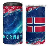 Norway Christmas 4 in 1 Can Cooler Tumbler with Northern Lights Snowflake Pattern and Nordic Forest - Wonder Print Shop
