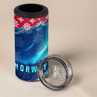 Norway Christmas 4 in 1 Can Cooler Tumbler with Northern Lights Snowflake Pattern and Nordic Forest - Wonder Print Shop