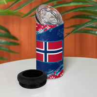 Norway Christmas 4 in 1 Can Cooler Tumbler with Northern Lights Snowflake Pattern and Nordic Forest - Wonder Print Shop