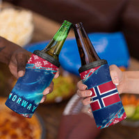 Norway Christmas 4 in 1 Can Cooler Tumbler with Northern Lights Snowflake Pattern and Nordic Forest - Wonder Print Shop