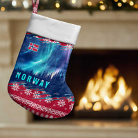 Norway Christmas Stocking with Northern Lights Snowflake Pattern and Nordic Forest - Wonder Print Shop