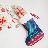 Norway Christmas Stocking with Northern Lights Snowflake Pattern and Nordic Forest - Wonder Print Shop