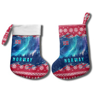 Norway Christmas Stocking with Northern Lights Snowflake Pattern and Nordic Forest - Wonder Print Shop