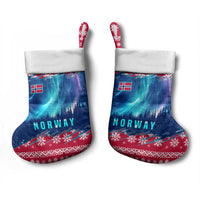 Norway Christmas Stocking with Northern Lights Snowflake Pattern and Nordic Forest - Wonder Print Shop