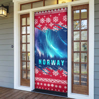 Norway Christmas Door Cover with Northern Lights Snowflake Pattern and Nordic Forest - Wonder Print Shop