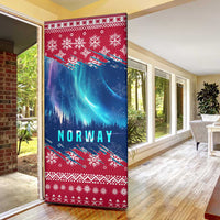 Norway Christmas Door Cover with Northern Lights Snowflake Pattern and Nordic Forest - Wonder Print Shop