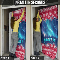Norway Christmas Door Cover with Northern Lights Snowflake Pattern and Nordic Forest - Wonder Print Shop