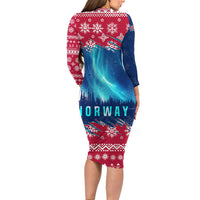 Norway Christmas Family Matching Long Sleeve Bodycon Dress and Hawaiian Shirt with Northern Lights Snowflake Pattern and Nordic Forest - Wonder Print Shop